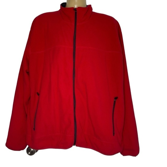 Land's End Men's‎ XXL Red Mock Neck Full-Zip Fleece Jacket EUC - Picture 1 of 4